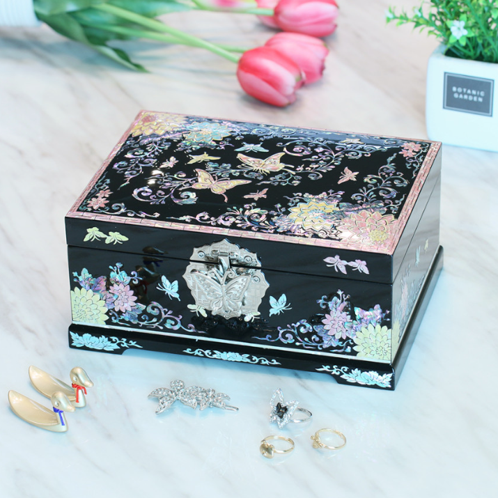 [Handcrafted by Artisan] 2-Tier Mother-of-Pearl Jewelry Box (Various Designs, Colors, and Sizes)