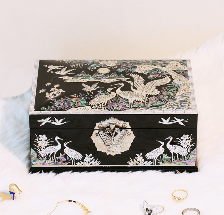 [Handcrafted by Artisan] 2-Tier Mother-of-Pearl Jewelry Box (Various Designs, Colors, and Sizes)