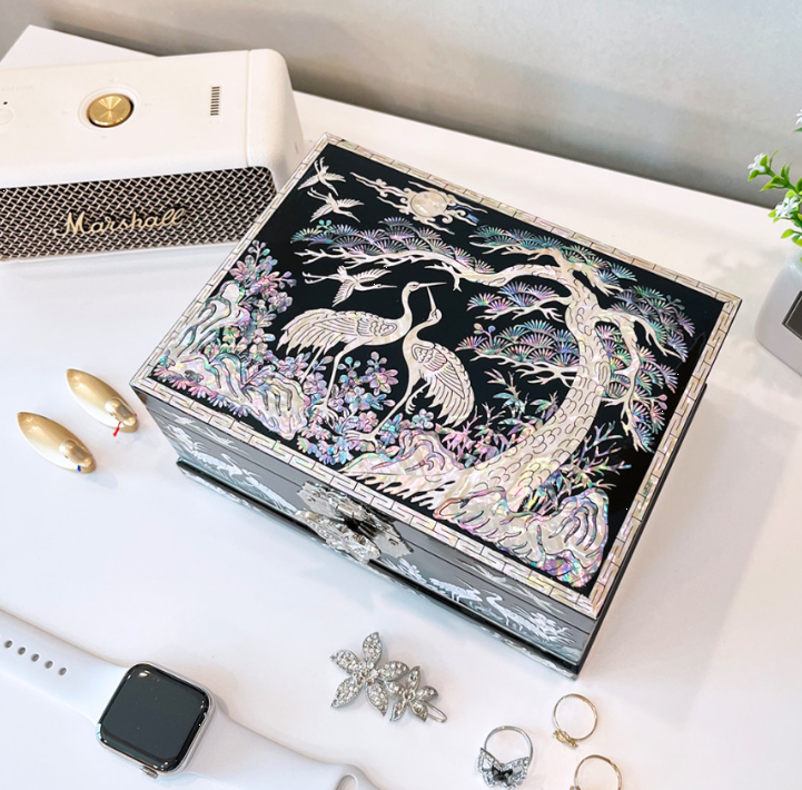 [Handcrafted by Artisan] 2-Tier Mother-of-Pearl Jewelry Box (Various Designs, Colors, and Sizes)