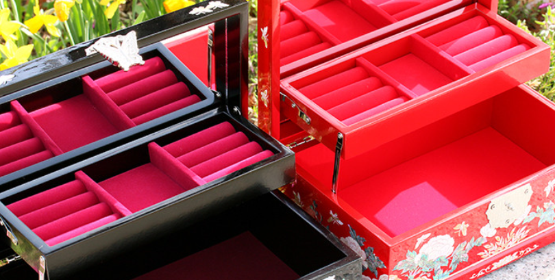 [Handcrafted by Artisan] 2-Tier Mother-of-Pearl Jewelry Box (Various Designs, Colors, and Sizes)
