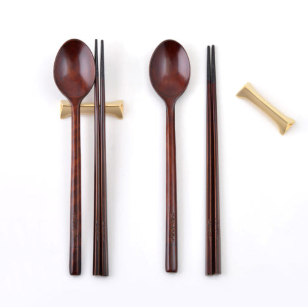 [Handcrafted by Artisan] Dalmaji Elegant Plum Blossom Lacquered Spoon & Chopstick Set (for 2), 1 Set