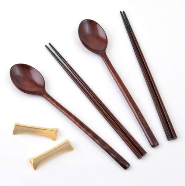 [Handcrafted by Artisan] Dalmaji Elegant Plum Blossom Lacquered Spoon & Chopstick Set (for 2), 1 Set