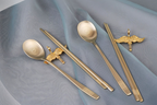 [Handcrafted by Artisan] Silk Twin Cranes Titanium Gold Spoon & Chopstick Set, 1 Set