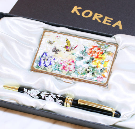Najeonchilgi Mother-of-Pearl Business Card Case + Pen Set, 1 Set