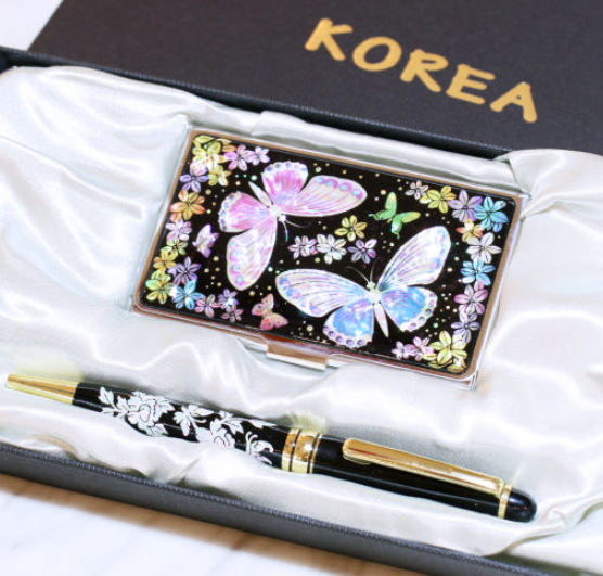 Najeonchilgi Mother-of-Pearl Business Card Case + Pen Set, 1 Set