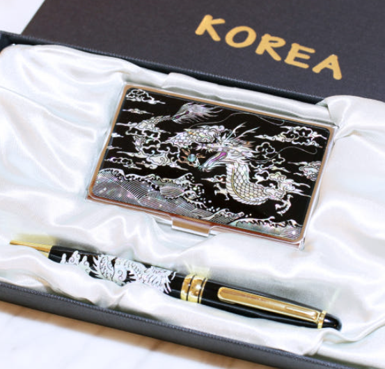Najeonchilgi Mother-of-Pearl Business Card Case + Pen Set, 1 Set