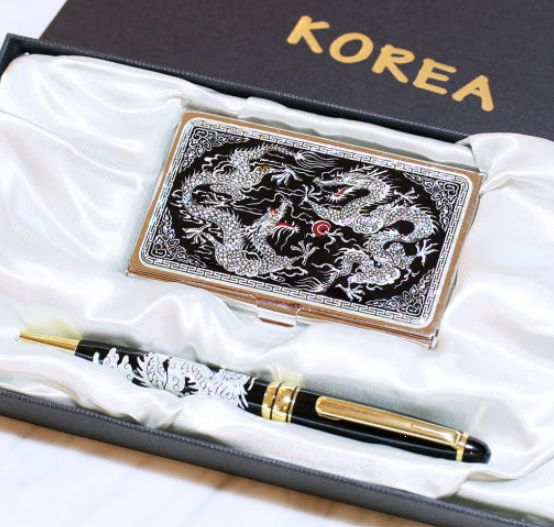 Najeonchilgi Mother-of-Pearl Business Card Case + Pen Set, 1 Set