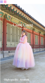 Fairy-Tale Hanbok Gown – Pastel Rainbow Elegance for Special Occasions