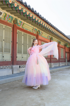 Fairy-Tale Hanbok Gown – Pastel Rainbow Elegance for Special Occasions
