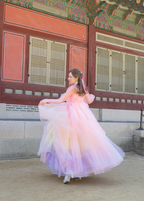 Fairy-Tale Hanbok Gown – Pastel Rainbow Elegance for Special Occasions