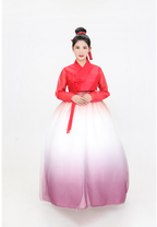 Romantic Red Hanbok Dress – Glamorous Gradient Skirt in White & Purple