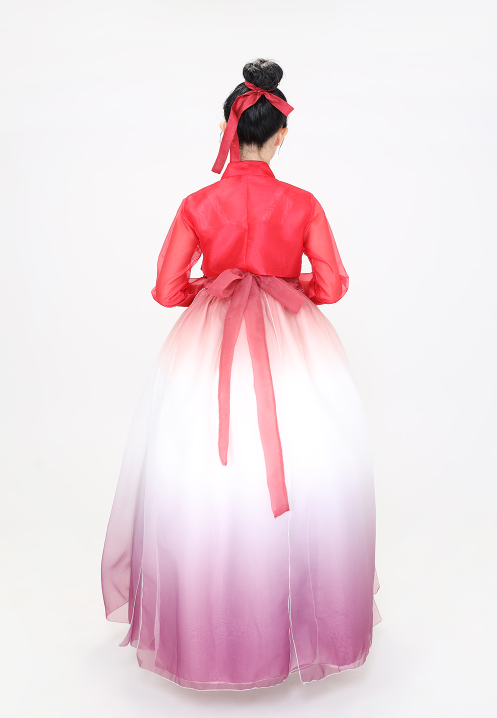 Romantic Red Hanbok Dress – Glamorous Gradient Skirt in White & Purple