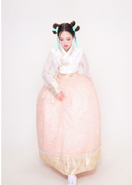 Peach Glow Hanbok Dress – Youthful Elegance with a Modern Charm