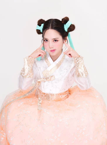 Peach Glow Hanbok Dress – Youthful Elegance with a Modern Charm