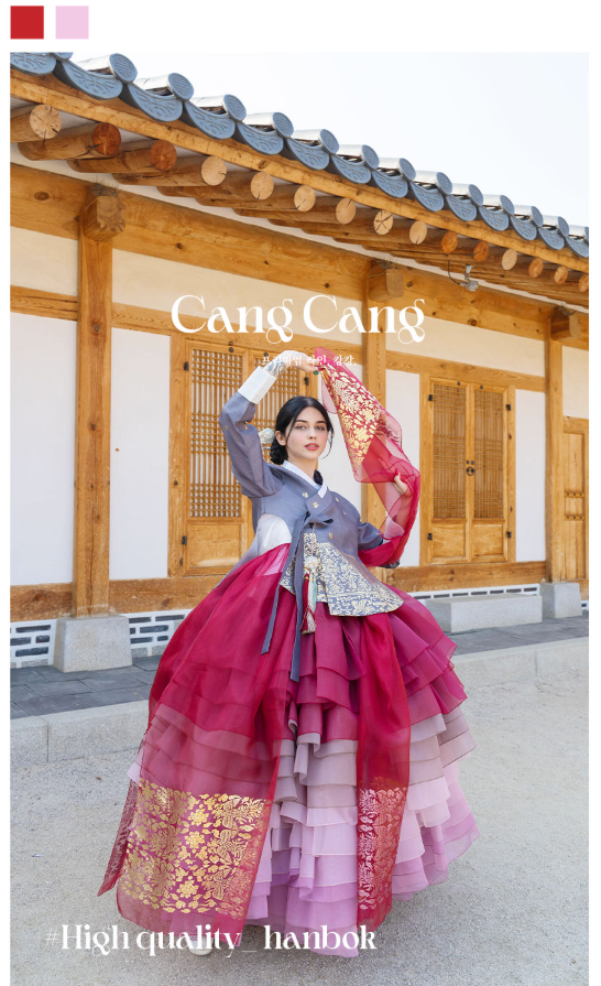 Imperial Elegance Hanbok – Royal Red & Pink Layers with Golden Accents