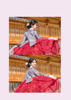 Imperial Elegance Hanbok – Royal Red & Pink Layers with Golden Accents