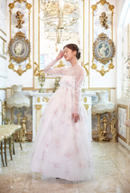 Floral Whisper Hanbok Dress – White & Pink Elegance with Sheer Layers