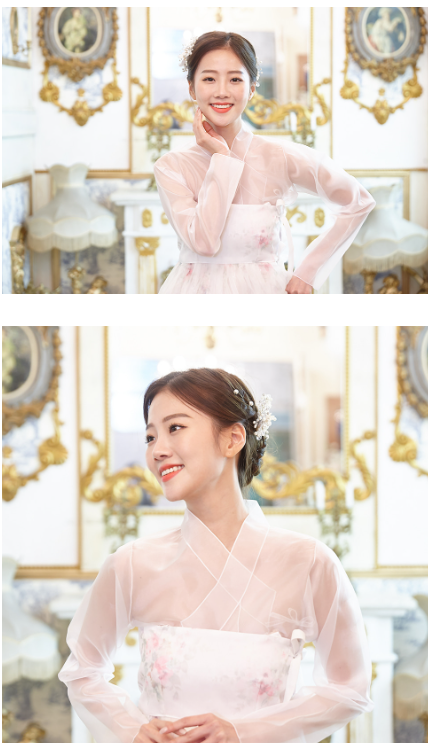 Floral Whisper Hanbok Dress – White & Pink Elegance with Sheer Layers