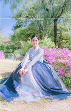 Moonlight Elegance Hanbok – White & Navy Gradient Grace for Women