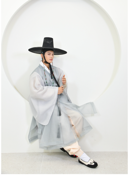 Serene Gray Hanbok for Men – Modern Minimal Elegance in Mint Tones