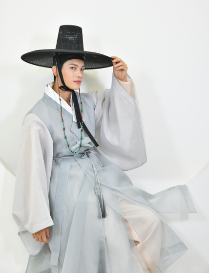Serene Gray Hanbok for Men – Modern Minimal Elegance in Mint Tones