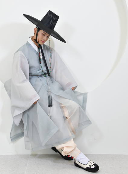 Serene Gray Hanbok for Men – Modern Minimal Elegance in Mint Tones