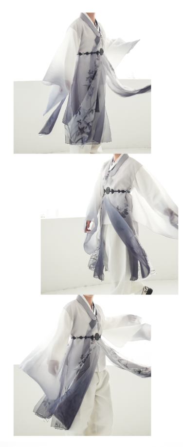 Artisan Gradient Hanbok for Men – Black & White Elegance with Floral Detail