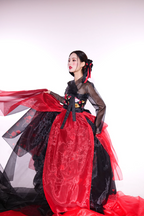 Crimson Shadow Hanbok Dress – Bold Black & Red Dramatic Elegance