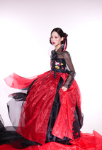 Crimson Shadow Hanbok Dress – Bold Black & Red Dramatic Elegance