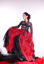 Crimson Shadow Hanbok Dress – Bold Black & Red Dramatic Elegance