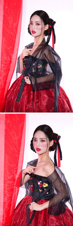 Crimson Shadow Hanbok Dress – Bold Black & Red Dramatic Elegance