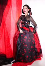 Crimson Shadow Hanbok Dress – Bold Black & Red Dramatic Elegance
