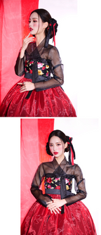 Crimson Shadow Hanbok Dress – Bold Black & Red Dramatic Elegance