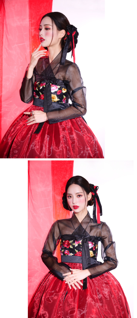 Crimson Shadow Hanbok Dress – Bold Black & Red Dramatic Elegance