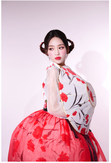 Scarlet Blossom Hanbok Dress – Vibrant Red Elegance with Floral Design