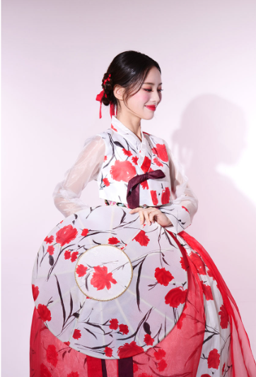 Scarlet Blossom Hanbok Dress – Vibrant Red Elegance with Floral Design