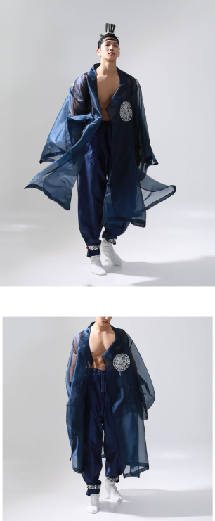 Midnight Wave Hanbok for Men – Bold Sheer Navy Modern Style