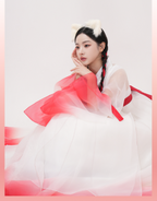 Fox Spirit Hanbok Dress – Enchanted White & Red Fantasy Style