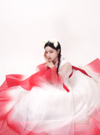 Fox Spirit Hanbok Dress – Enchanted White & Red Fantasy Style