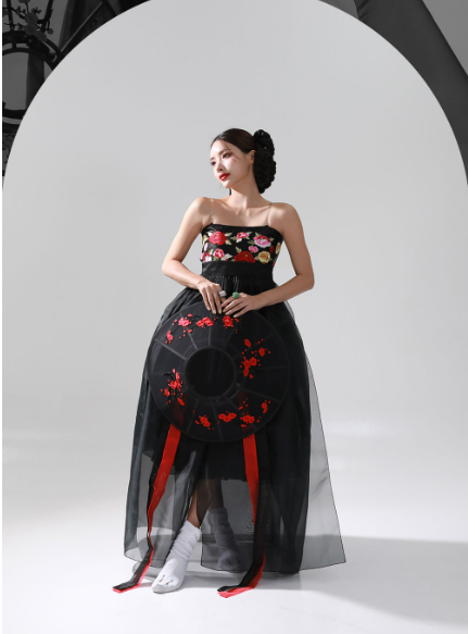 Obsidian Grace Hanbok Dress – Modern Black Sheer Elegance