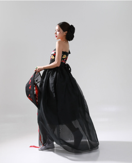 Obsidian Grace Hanbok Dress – Modern Black Sheer Elegance