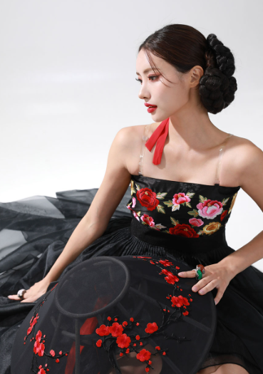 Obsidian Grace Hanbok Dress – Modern Black Sheer Elegance