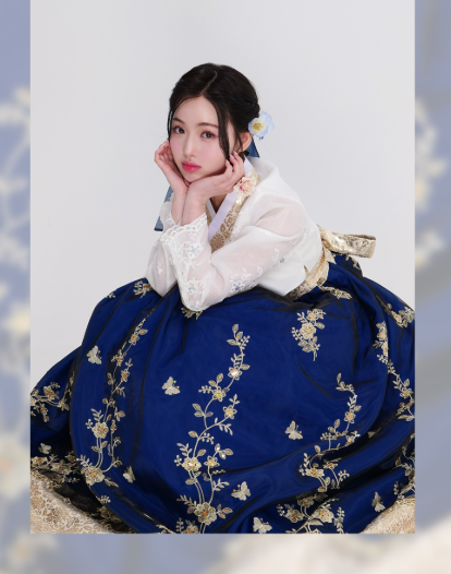 Golden Blossom Embroidery Hanbok – Royal Red & Blue Collection