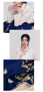 Golden Blossom Embroidery Hanbok – Royal Red & Blue Collection