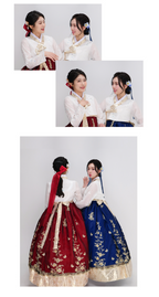 Golden Blossom Embroidery Hanbok – Royal Red & Blue Collection