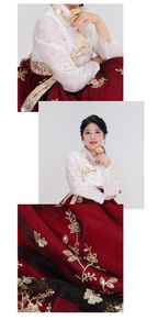 Golden Blossom Embroidery Hanbok – Royal Red & Blue Collection