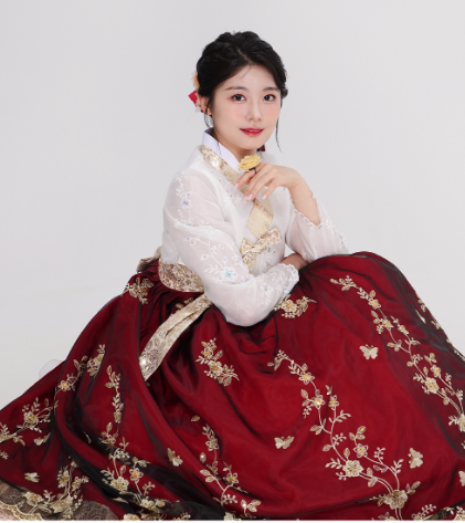 Golden Blossom Embroidery Hanbok – Royal Red & Blue Collection
