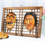Hand-Carved Mini Lattice Hahoetal Mask Set (Yangban & Bune)