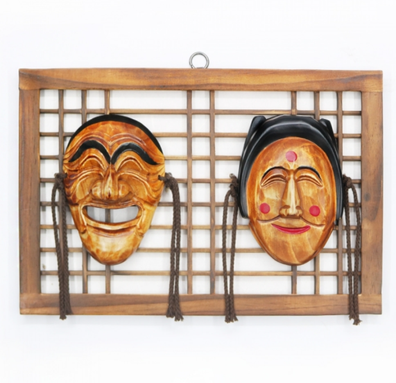 Hand-Carved Mini Lattice Hahoetal Mask Set (Yangban & Bune)