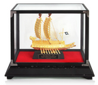 24K Gold-Plated Turtle Ship Model with Paulownia Wood Case
